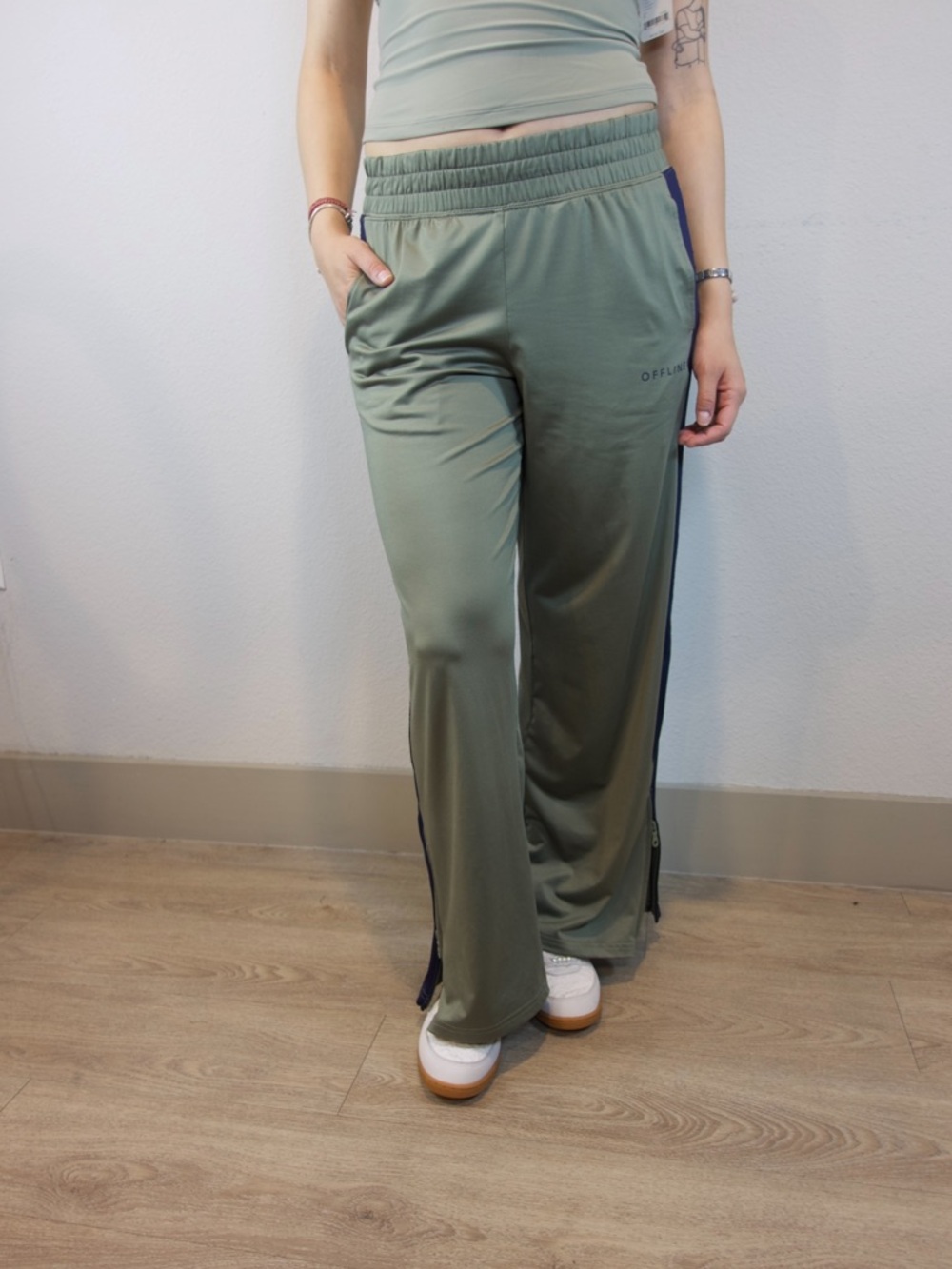 OFFLINE By Aerie Olive Green Colorblock Track Wide Leg Pants